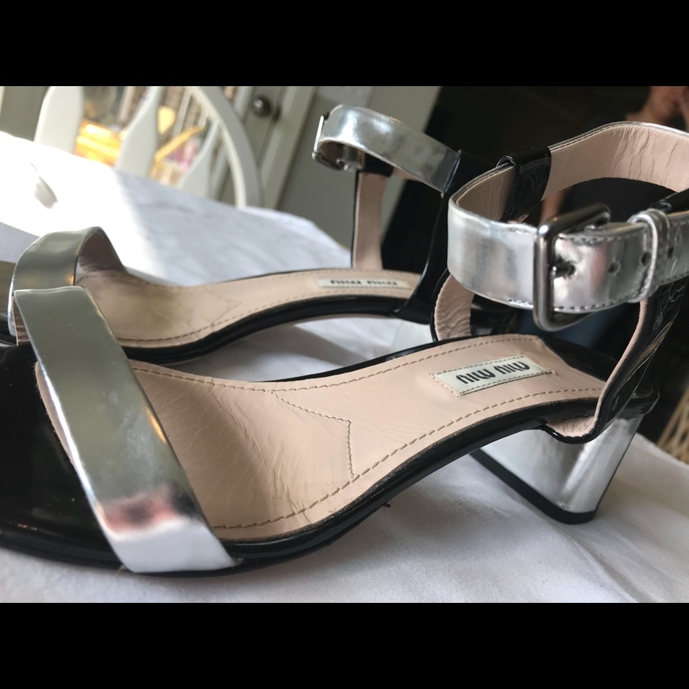 Black and metallic miu miu shoes with ankle strap
